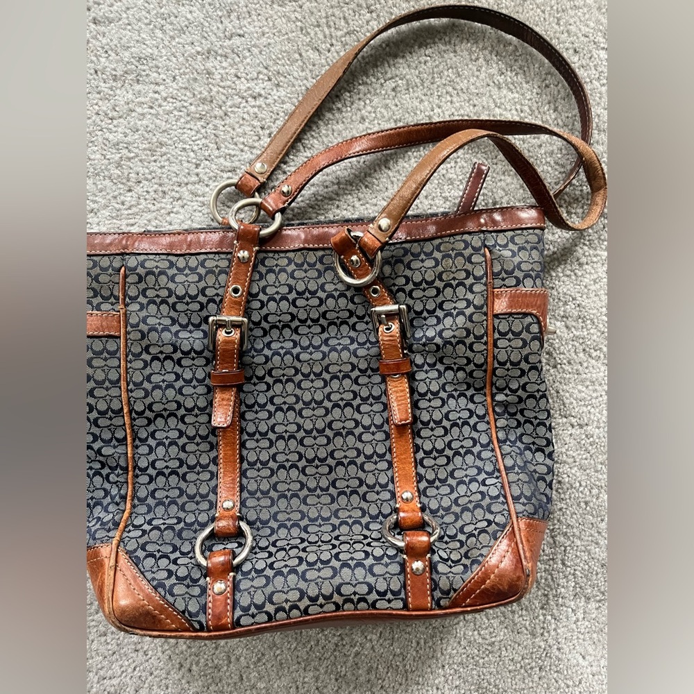 Coach Stylish Brown and Denim Blue Patterned Women's Bag